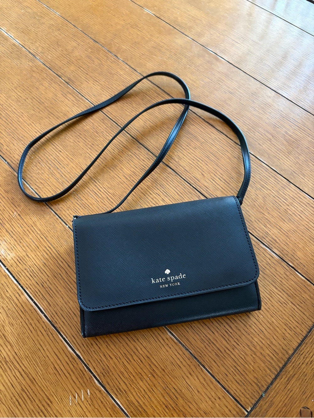 Kate Spade Black Saffiano Leather Crossbody Wallet